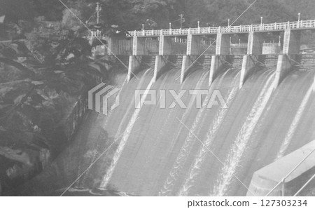Old photo, 1935-1944, Kyoto, Omine Dam, which once stood upstream of the Seta River (Uji River) Old photo, 1935-1944, Kyoto, Omine Dam, which once stood upstream of the Seta River (Uji River) 127303234
