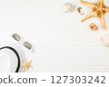 Souvenir clam shells and summer clothes. 127303242