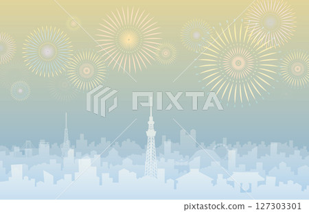 東京剪影和煙火 127303301