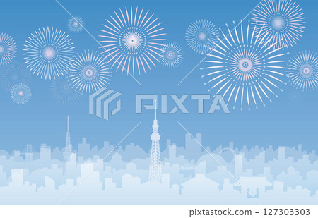 東京剪影和煙火 東京剪影和煙火 127303303