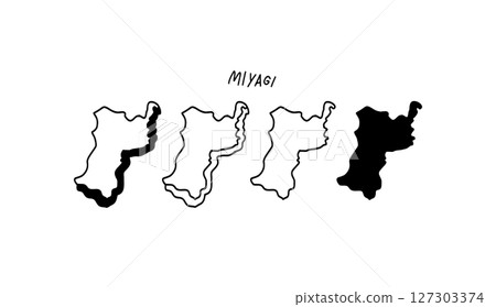 宮城縣三維地圖的手繪向量插圖 127303374