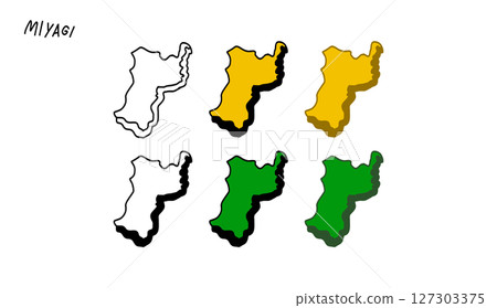 彩色3D宮城縣地圖手繪向量插圖 127303375