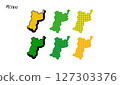 Hand-drawn vector illustration of a map of Miyagi prefecture with a colorful pattern 127303376