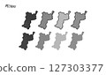 Hand-drawn vector illustration of a map of Miyagi prefecture with a monochrome pattern 127303377