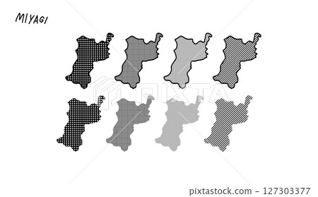 宮城縣地圖的手繪向量插圖，帶有單色圖案 127303377