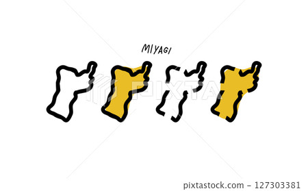 宮城縣地圖的流行手繪向量插圖 127303381