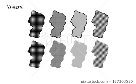 山形縣地圖的手繪向量插圖，帶有單色圖案 127303550