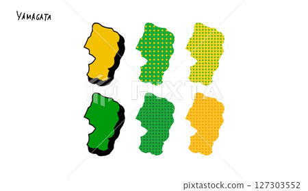 Hand-drawn vector illustration of a map of Yamagata prefecture with a colorful pattern Hand-drawn vector illustration of a map of Yamagata prefecture with a colorful pattern 127303552
