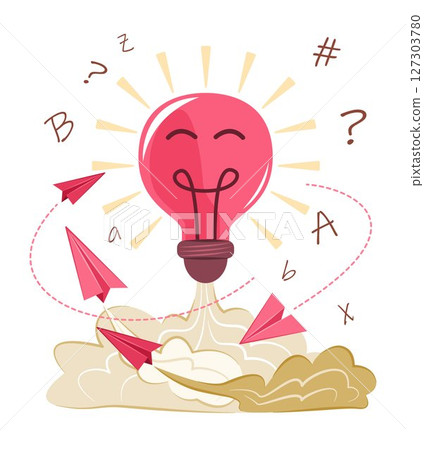 Light Bulb Idea Character and Paper Plane for Creative Thinking Concept Illustration Clip Art 127303780