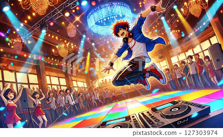 插圖、充滿活力的舞池上的場景舞蹈表演 127303974
