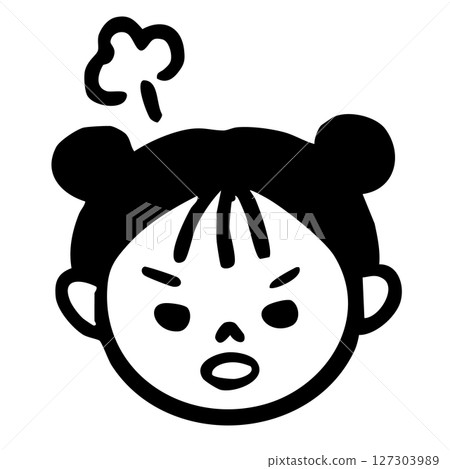 Angry girl, illustration of a child's angry face, female elementary school student, black and white Angry girl, illustration of a child's angry face, female elementary school student, black and white 127303989