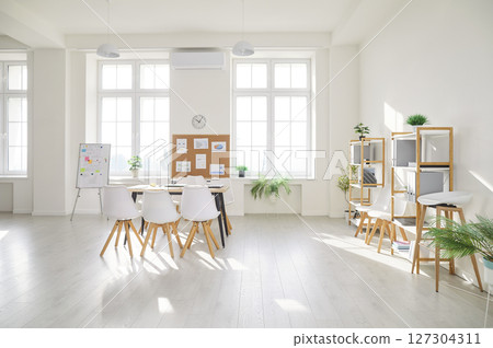 Modern interior of spacious contemporary empty office with open space concept Modern interior of spacious contemporary empty office with open space concept 127304311
