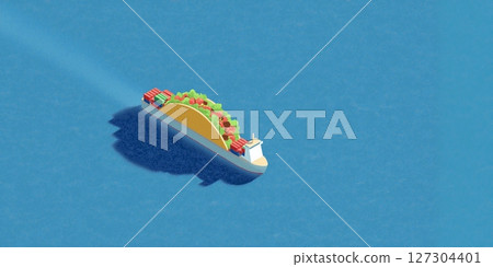 TACO TRADE Taco-shaped container ship illustration floating on the blue sea 127304401