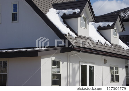 Snow retention effect on steep roofs 127304779