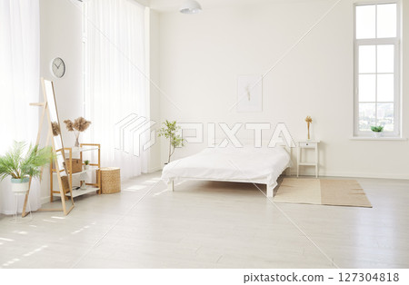 Interior of stylish home bedroom in Scandinavian style. Interior design concept. Interior of stylish home bedroom in Scandinavian style. Interior design concept. 127304818