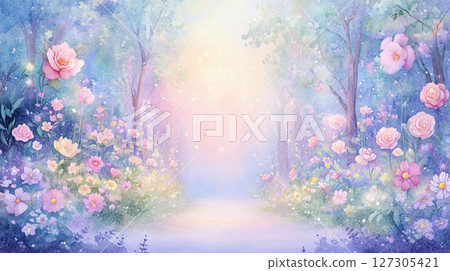 A forest path filled with fantastical flowers and gentle light A forest path filled with fantastical flowers and gentle light 127305421