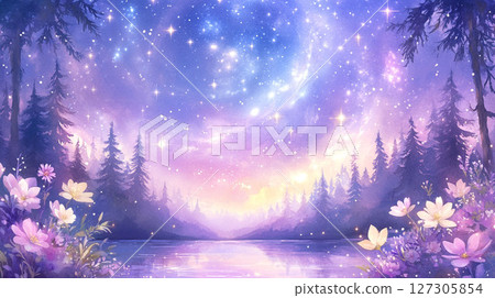 Starry night and fantastic lake scenery 127305854