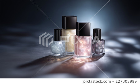 Luxury nail polish collection with pastel colors and dramatic lighting 127305989