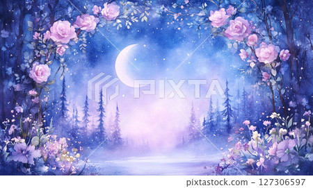 盛開的紫玫瑰的夢幻風景畫 127306597