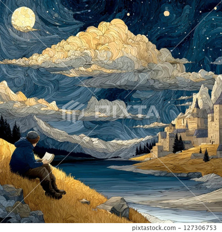 Full moon and reading Full moon and reading 127306753