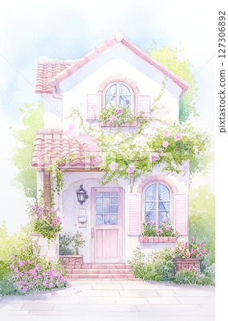 被花包圍的可愛西式房屋 127306892