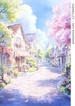 春暖花開的明亮城市景觀 127306893
