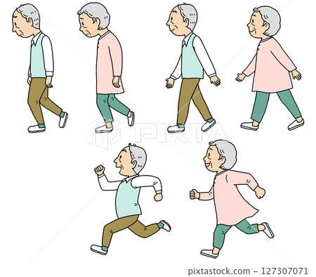 一對老年夫婦走路的插圖 127307071