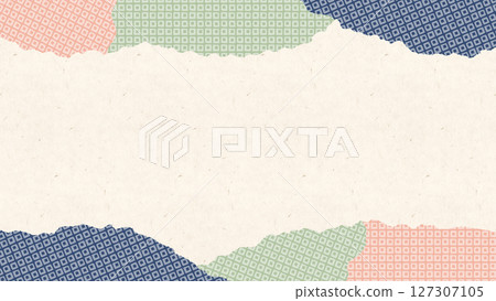Japanese-style background. Japanese-style frame in mature colors. Origami paper cutout style wallpaper. 127307105