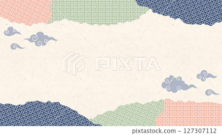 日式背景。成熟色彩的日式框架。摺紙剪紙桌布。 127307112