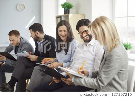Smiling diverse office workers group, happy hr team of employees, motivated successful business people 127307210