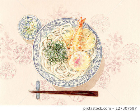 蝦子和蔬菜天婦羅碗的插圖 127307597