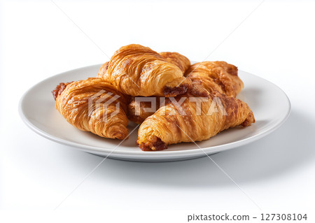 Mini Croissants on White Ceramic Plate Mini Croissants on White Ceramic Plate 127308104
