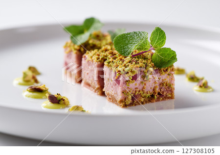 Meatloaf Slice with Fresh Mint Garnish Meatloaf Slice with Fresh Mint Garnish 127308105