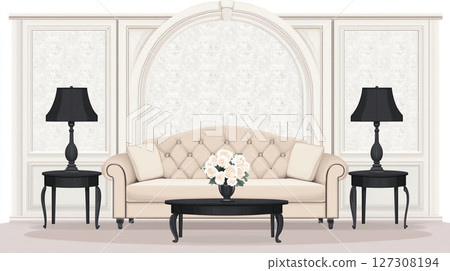 A simple living room photo that harmonizes with elegant flowers 127308194