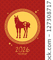 Foal horse on chinese circle frame card 127308717