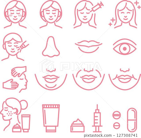 圖示 美容醫學 整容手術 人 女人 美麗的皮膚 醫療美容 線描 插圖素材 127308741