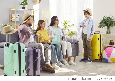 Family with Children Ready for Summer Vacation Adventure 127308846