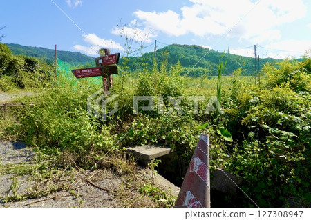 Yamanobe no Michi: A view of the signposts for the forks leading to the tombs of Emperor Sujin and Emperor Keikō, Sakurai City, Nara Prefecture 127308947