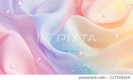 Soft Pastel Fabric with Water Droplets on a Gentle Background 127309164