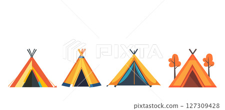 Camping Tents Illustrations of Teepees Conical Tents On Transparent Background 127309428