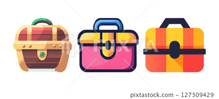 Colorful Cartoon Suitcases Chest Toolbox and Briefcase Graphics On Transparent Background 127309429