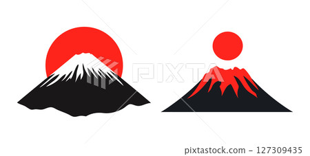 Mount Fuji Sunrise and Sunset Japanese Icon Graphics On Transparent Background Mount Fuji Sunrise and Sunset Japanese Icon Graphics On Transparent Background 127309435