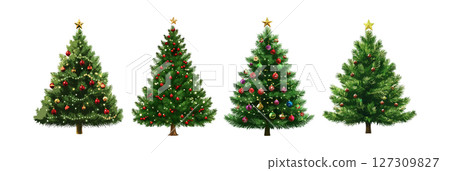 Four Evergreen Trees Christmas Holiday Winter Nature Illustration Four Evergreen Trees Christmas Holiday Winter Nature Illustration 127309827