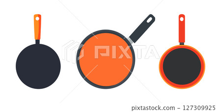 Three Stylish Frying Pans Kitchen Icon Design 127309925
