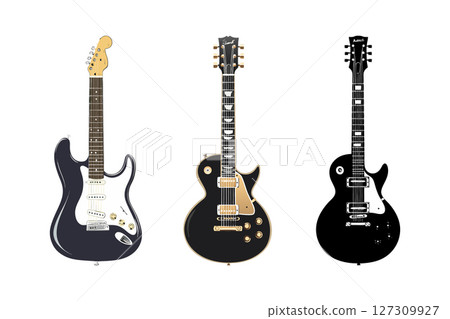 Electric Guitar Silhouettes Three Classic Designs Electric Guitar Silhouettes Three Classic Designs 127309927