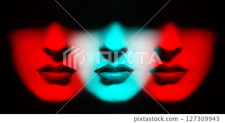 Close-up woman sparkling lips in RGB color effect 127309943