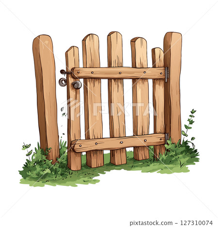 Rustic Wooden Gate A Charming Illustration of Rural Life Rustic Wooden Gate A Charming Illustration of Rural Life 127310074