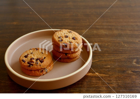 stacked chocolate chip cookies 127310169