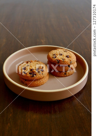 stacked chocolate chip cookies 127310174