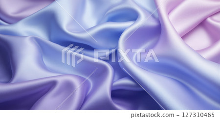 Silk Fabric Waves Flowing silk fabric in gradient transitions from chambray blue to lilac, gentle folds creating soft shadows, studio 127310465
